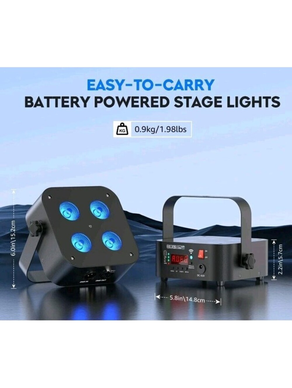 DazzlingStage Mini Rechargeable Par Lights, 4 * 18W RGBWA UV 6 in 1 Battery